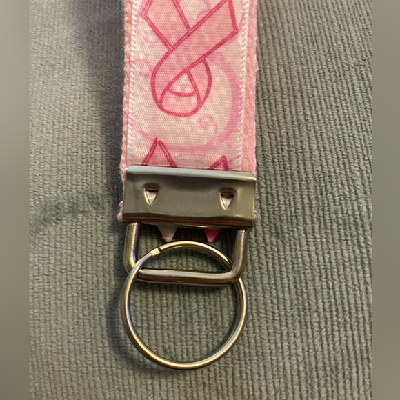 Handmade by me breast cancer awareness wristlet with keychain ring, 6”, pink - Picture 6 of 8